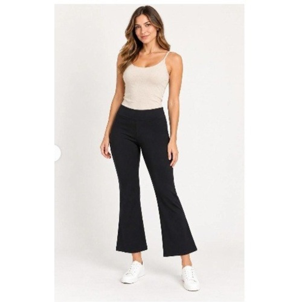 Halara Womens Sz Small Regular Cropped Flare Trouser Black Pull On Ponte Pockets